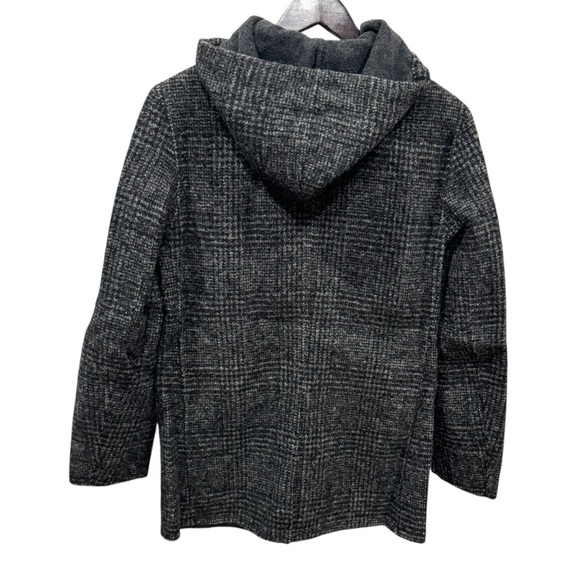 THAKOON Women's Charcoal Wool‎ Blend Hooded Plaid Pattern Coat Size S - Picture 3 of 13